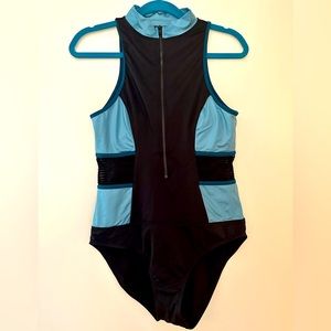 Zella zip front one piece swim suit